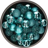 Bellatio Decorations kerstballen - 37x st - turquoise blauw - D6 cm - kunststof - onbreekbaar - kerstversiering