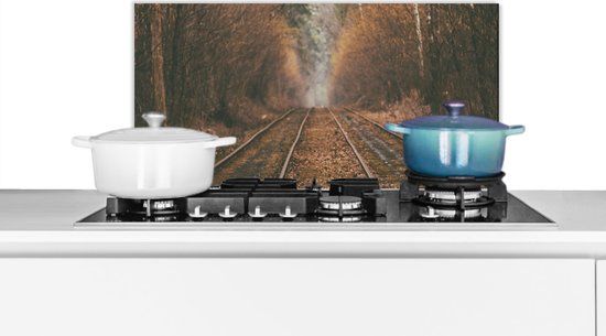 KitchenYeah Spatscherm keuken 70x30 cm - Kookplaat achterwand Treinspoor - Pad - Bos - Boom - Muurbeschermer - Spatwand fornuis - Hoogwaardig aluminium