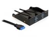 Delock - Panneau avant USB 3.0 - 2 ports - connecteur 19 broches - baie 3,5" / 5,25" - Noir