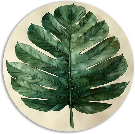 Merkloos / Sans marque Blad Wanddecoratie Rond - Plant Muurdecoratie - Forex 40x40cm