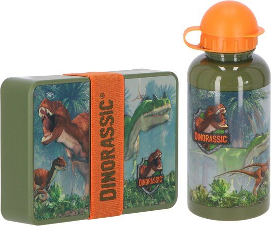4KidsOnly Dinorassic Lunchset - Lunchbox - Drinkfles - Groen