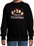Bellatio Decorations Foute kersttrui / sweater dierenvriendjes Merry christmas zwart voor kinderen - kerstkleding / christmas outfit 170/176