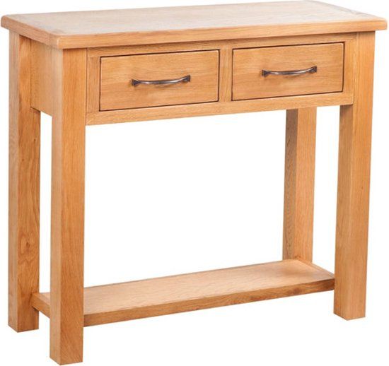 vidaXL Wandtafel met 2 lades 83x30x73 cm massief eikenhout
