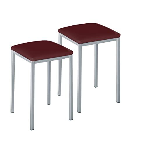 ASTIMESA Keukenkrukken - Vierkant - Kunstleer - Bordeaux - Zithoogte 45 cm - Set van 2