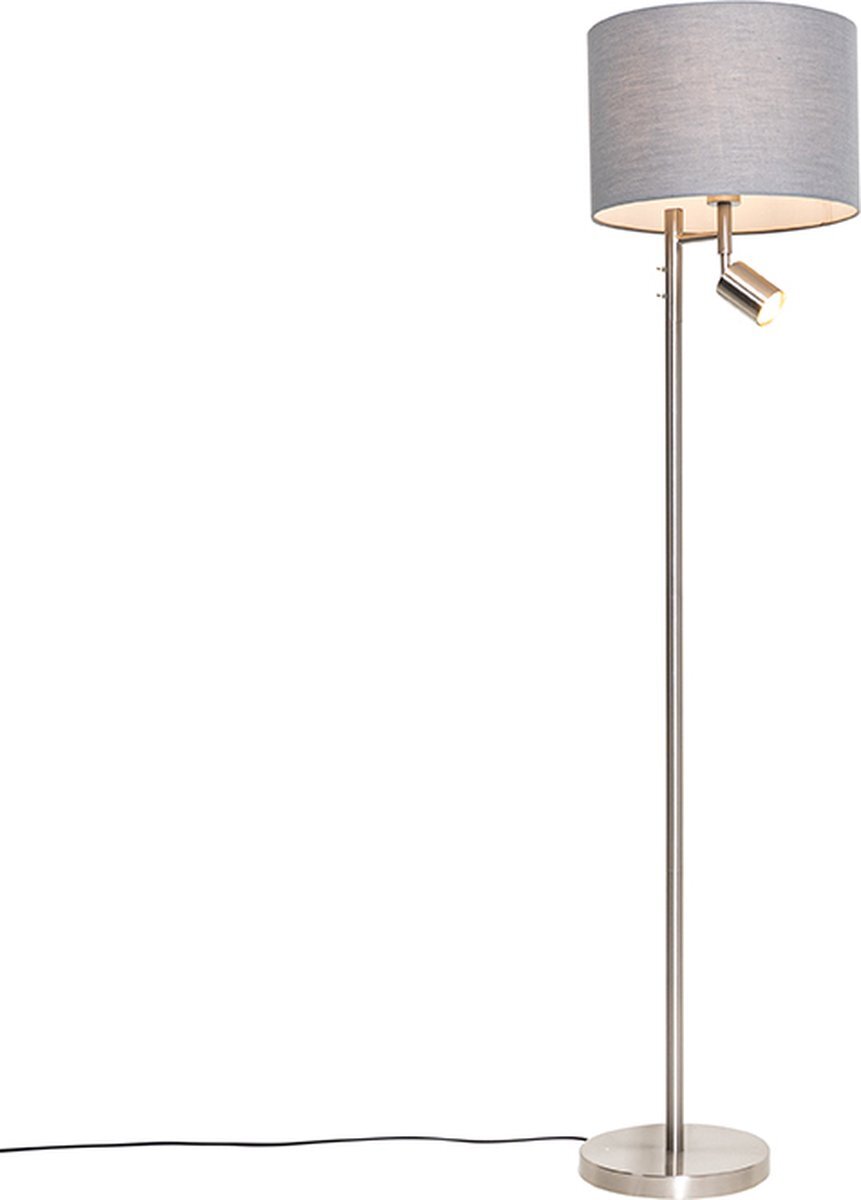 QAZQA jelena - Moderne Vloerlamp | Staande Lamp met leeslamp - 1 lichts - H 150 cm - Grijs - Woonkamer | Slaapkamer | Keuken
