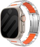 Strap-it Stalen hybrid bandje geschikt voor Apple Watch (Series 12/11/10), (Ultra 4/3/2/1), (SE 3/2/1), (Series 9/8/7/6/5/4) - 44/45/46/49mm - iWatch bandje (Titanium/Oranje)