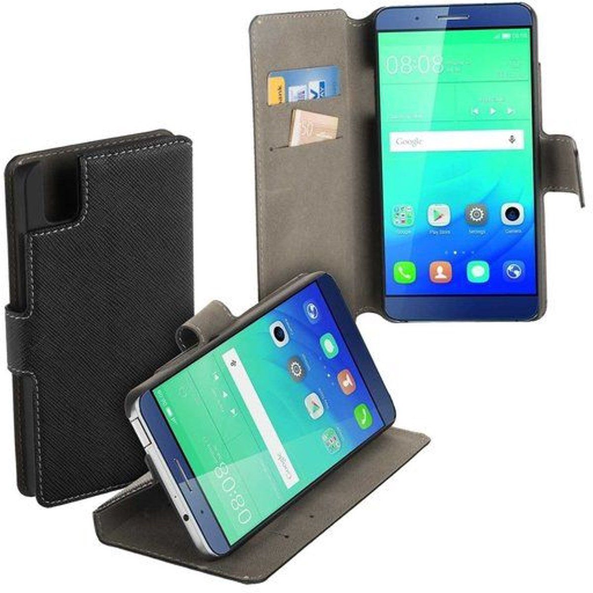 LELYCASE HC zwart bookcase voor de Huawei Shot X/Honor 7i wallet case hoesje