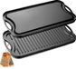 NutriChef Bakplaat - Grillplaat - Gietijzeren Ribbelplaat - Platte & Geribbelde Zijden - Omkeerbare Grillplaat - Extra Breed - Ovenbestendig - Compatibel met Meerdere Kookplaten