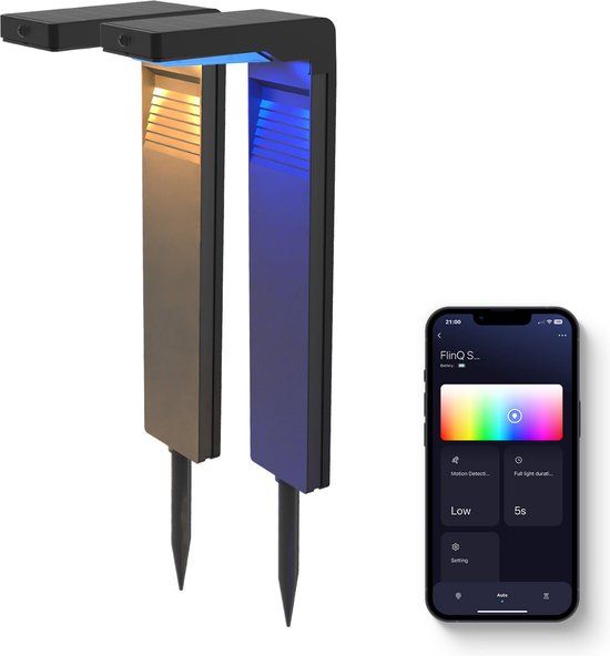 FlinQ Gaia - Smart Solar Tuinlamp - 2-pack - Zwart - Met Bewegingssensor