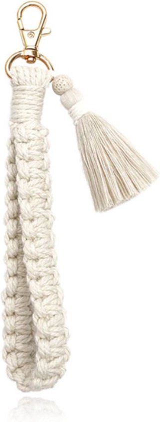 Deja Jewels Macramé Gevlochten Sleutelhanger - Wit