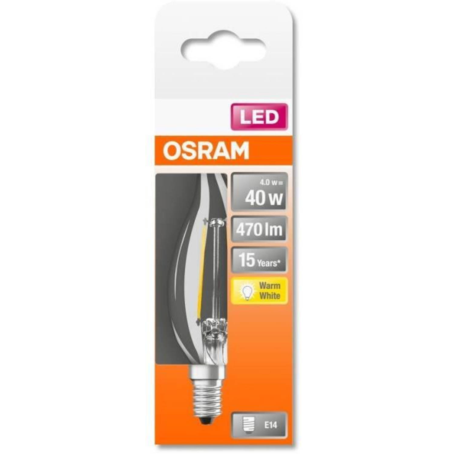 Osram led bulb flame stormlicht filament - 4w equivalent 40w e14 - warm wit