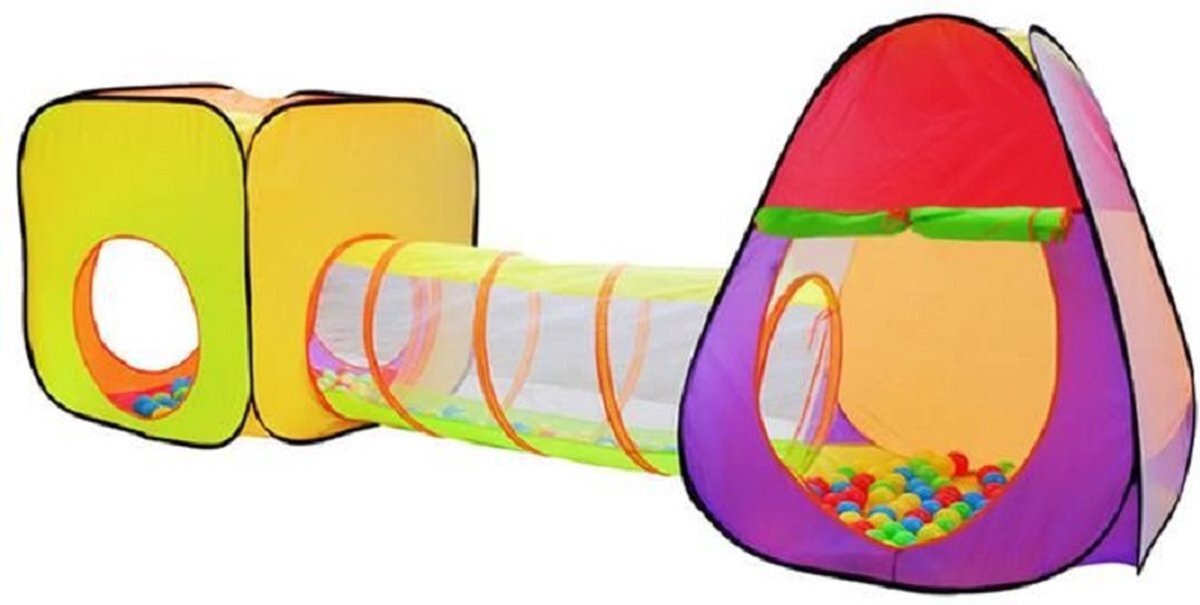 Iso trade Iglo Speeltent Kindertent met Tunnel 50 Ballen + Opbergtas met Draagriem Speelhuis - Ballenbak PopUp Tent