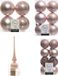 Kaemingk B.V. Kerstversiering boules de Noël en plastique avec étoile en verre rose clair 6-8-10 cm paquet de 37x pièces - Décoration de sapin de Noël