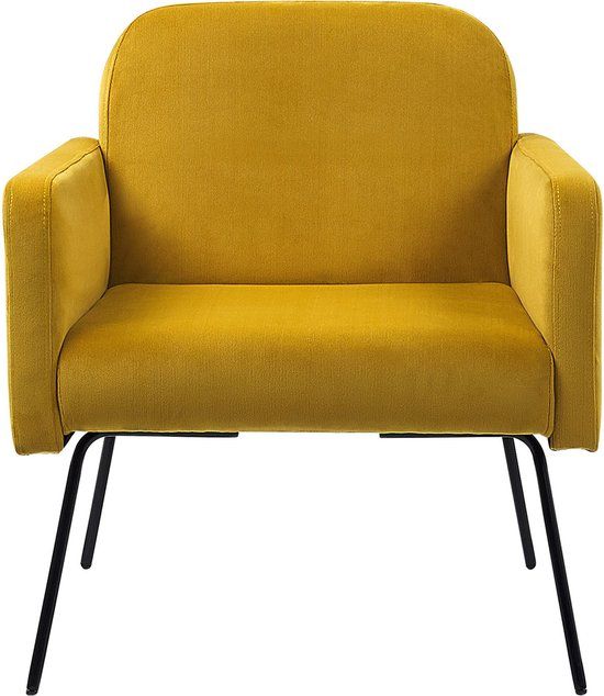 Beliani NARKEN - Retro Fauteuil - Geel Fluweel - Met Lendesteun - 72 cm breed
