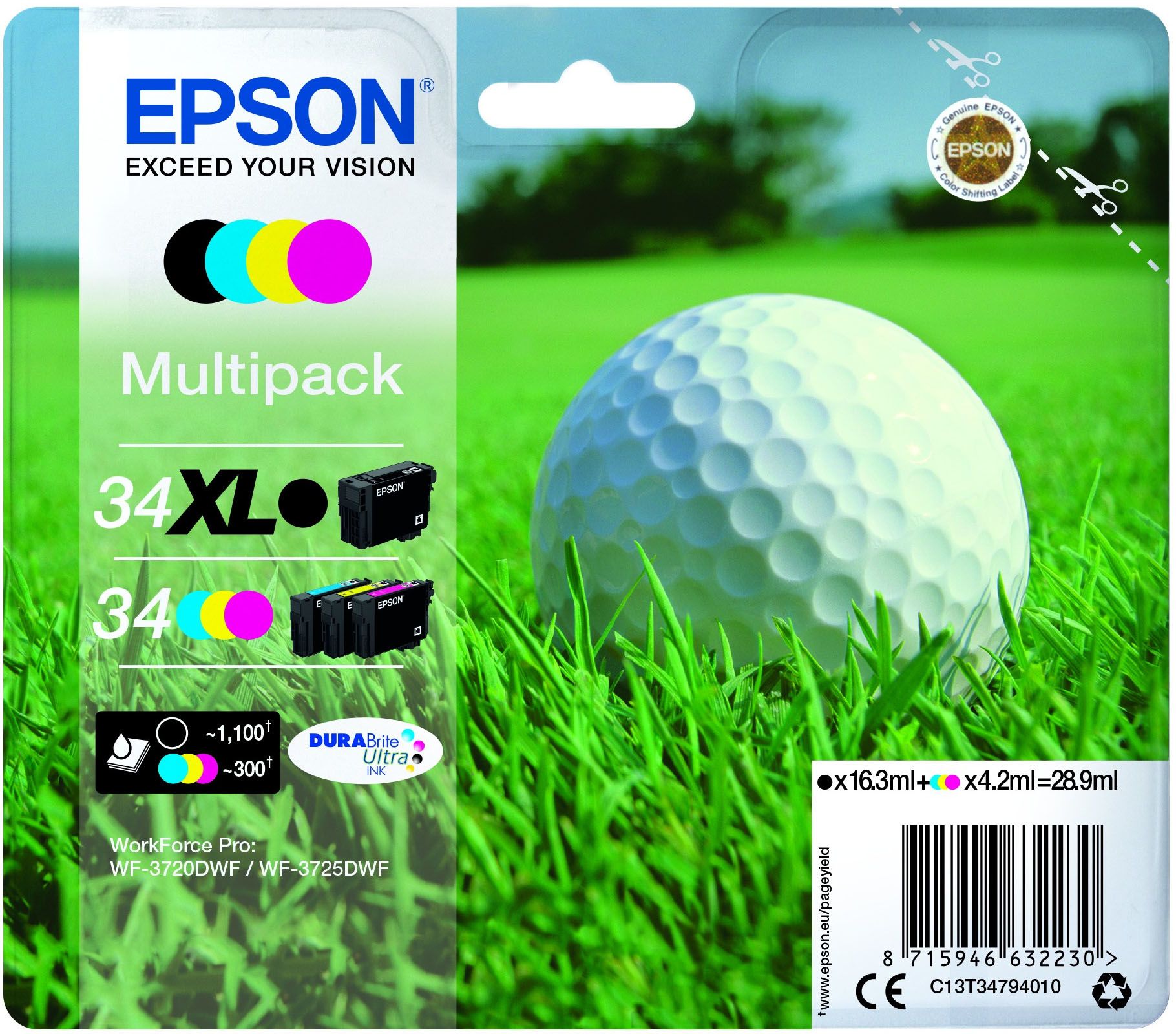 Epson 34XL Golf Ball Multipack 4-colours Black/Std. CMY DURABrite Ultra Ink