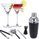 Alpina Set van 4x Martini cocktailglazen met zwarte 5-delige cocktailshaker set RVS - 220 ml