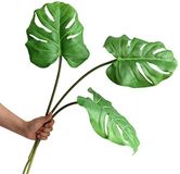 Ahvoler Kunstmatige Monstera bladeren tropische palmplanten bladeren groot met lange steel voor vaas thuis bruiloft decoraties, 30 inch, 3 stuks