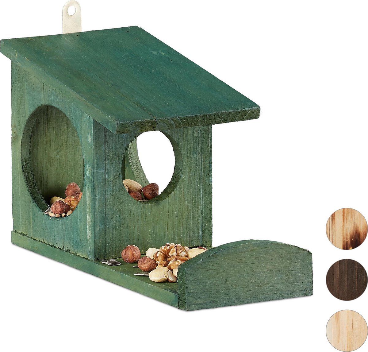 Relaxdays Eekhoorn Voederhuisje - Donkergroen - Hout - 17.5 x 14 x 25 cm