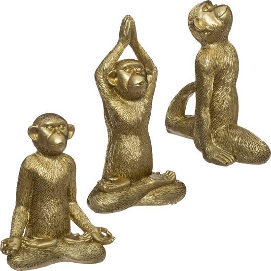 GOUDEN AAPJES YOGA beeldjes - groot model - 17 cm hoog - ass. 3