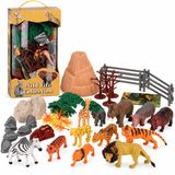 Benza – Jeu de figurines d'animaux sauvages – 40 pièces – Animaux de safari avec tapis de jeu et accessoires – En tube avec poignée