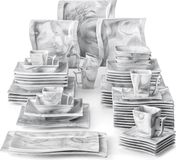 Vaisselle 56 pièces porcelaine service combiné marbre gris