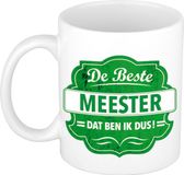 Bellatio Decorations De beste meester koffiemok - cadeau beker - wit - groen embleem - 300 ml - bedankt onderwijzer - leraar - afscheid