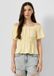 QS s.Oliver QS T-Shirt Dames M Lichtgeel Katoen Off Shoulder Extra Kort