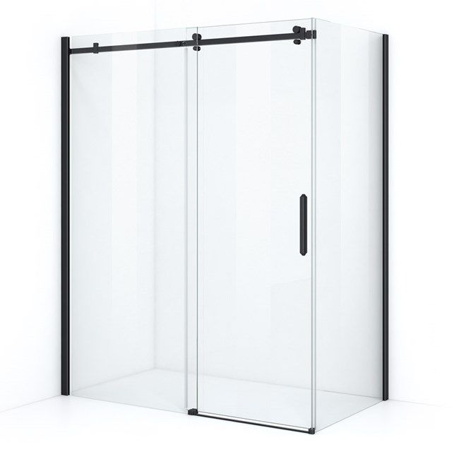 Maxaro Douchecabine Mat Zwart Crystal Allure 160x90cm met Schuifdeur Vierkant Rollersysteem