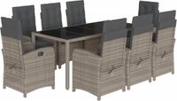 vidaXL 9-delige Tuinset met Kussens Poly Rattan Grijs