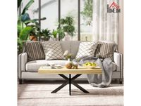 HOMCOM Table basse industrielle en métal noir avec plateau en bois 110x60x45cm