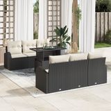 vidaXL Tuinbank - Set - 7-st - Zwart - Poly-rattan