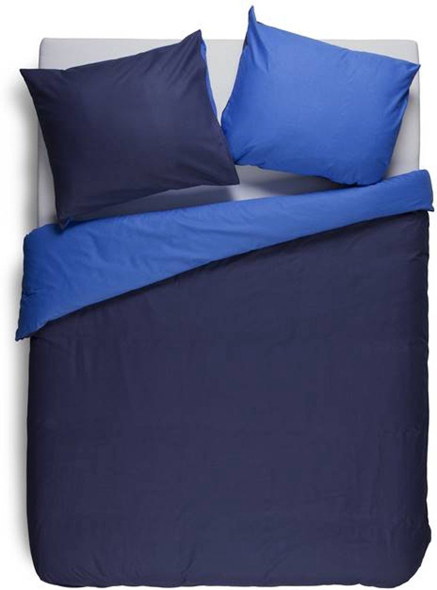 Snoozing Two Tone - Flanel - Dekbedovertrek - Tweepersoons - 200x200/220 cm + 2 kussenslopen 60x70 cm - Navy/Meermin