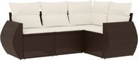 vidaXL 4-delige Loungeset met kussens, polyrattan, bruin