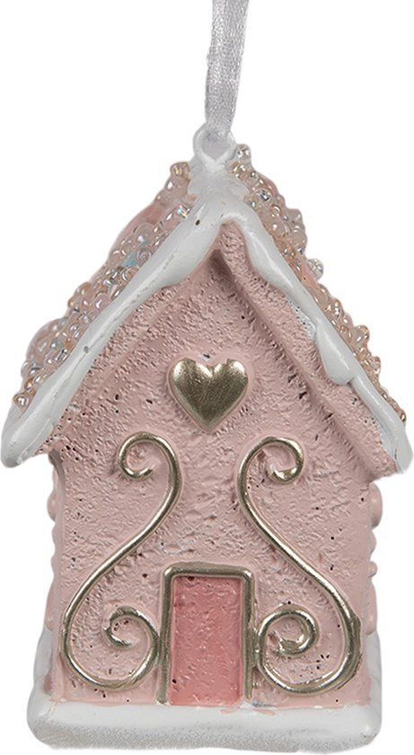 Clayre & Eef Kersthanger Gingerbread house 4x4x6 cm Roze Kunststof