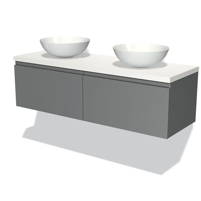 Maxaro Badkamermeubel Modulo Plato 140cm Middengrijs 2 Lades Greeploos Mat Wit Blad