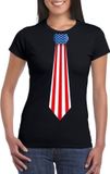 Bellatio Decorations Shoppartners Bv Zwart t-shirt met Amerikaanse vlag stropdas dames - Amerika supporter XL