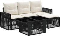 vidaXL Tuinbank Set 5-delig Zwart en Crème Wit Polyrattan