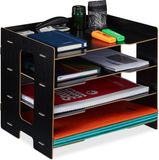 Merkloos Relaxdays MDF bureau organizer - A4 papier - 3 vakken - brievenbak - zwart
