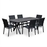 AVH-Collectie Vespera Malaga dining tuinset 220x100xH74 cm 7 delig antraciet keramiek