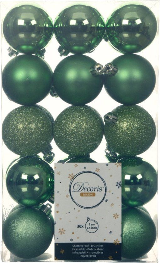 Decoris Kerstballen - 30 stuks - groen - 6 cm - Kunststof