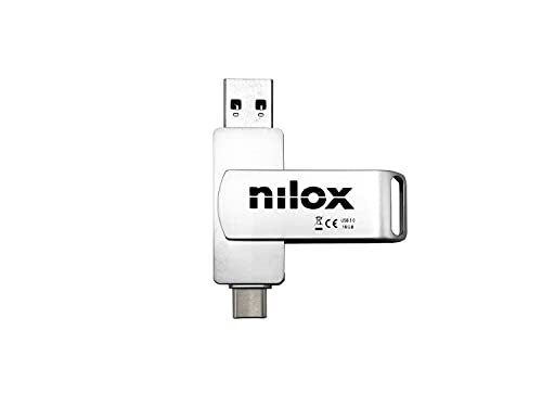 Nilox - 16 GB USB-stick type C 2-in-1 USB 3.0 type C - PenDrive 3.0 met 16 GB capaciteit - Lees-/schrijfsnelheid 50/15 MBit/s - Universele compatibiliteit eenvoudig te installeren met Plug & P. Lay.