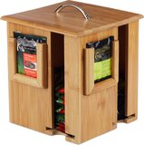 Relaxdays Thee Organizer - Draaibaar - Bamboe - 4 Vaks - Voor ca. 160 Theezakjes