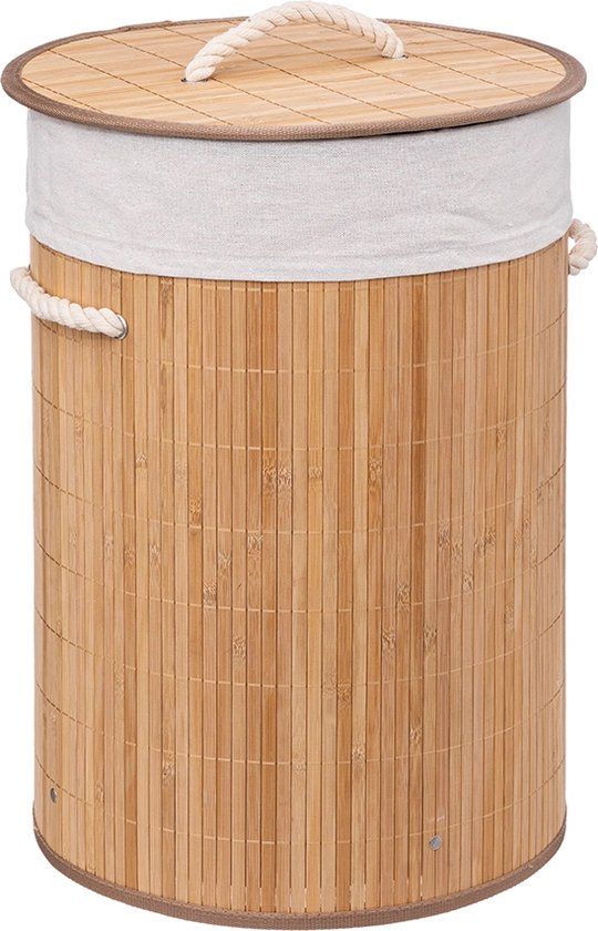 5Five Wasmand van bamboe - 48 liter - 35 x 50 cm - met deksel