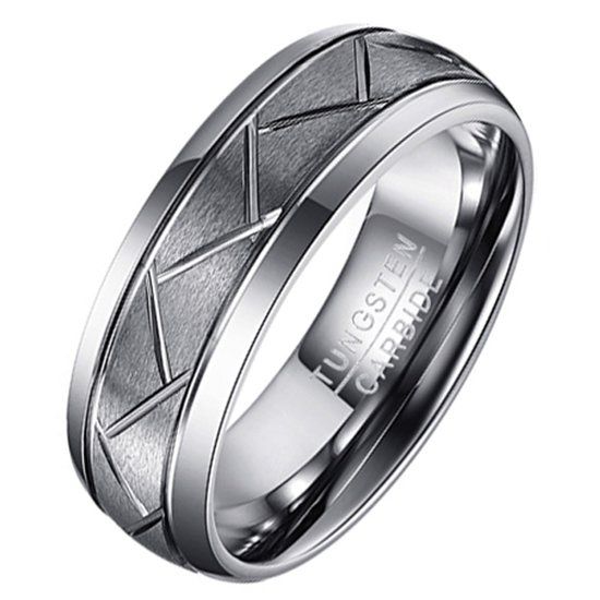 Mendes Steel Wolfraam heren ring Diagonale Groeven-21mm