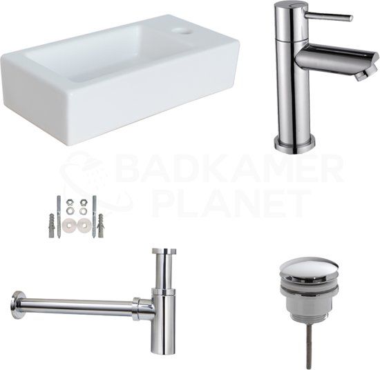 Badkamerplanet Aquino Fonteinset 45x25x12 cm - Keramiek - Wit