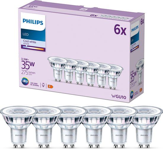 Philips LED Spot GU10 - 3.5W - 4000K - 6-Pack