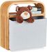 Relaxdays Kruk met opslag - bamboe hocker - kinderkruk met stoffen opbergvak en plankje