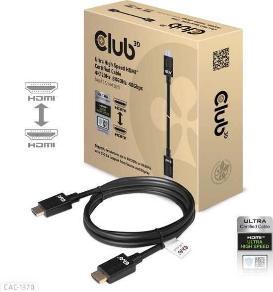 Club 3D Ultra High Speed HDMI 2.1 Cable - 1.5m - 4K120Hz / 8K60Hz - Black