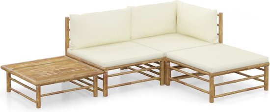 vidaXL 4-delige Loungeset met crèmewitte kussens bamboe