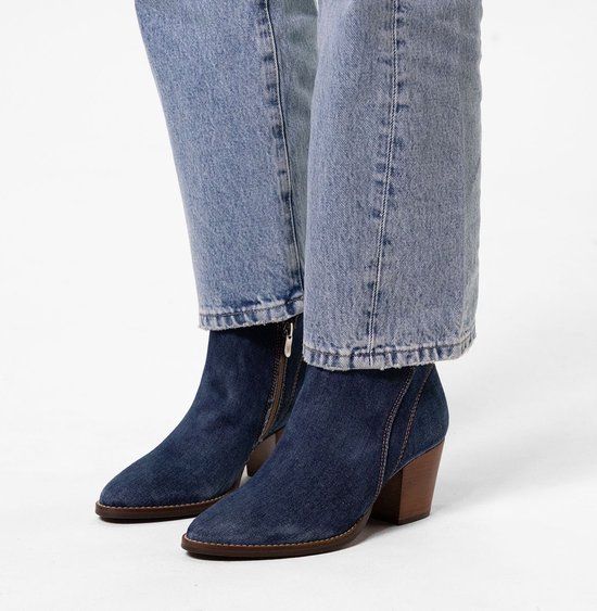Manfield Dames Denim Enkellaarsjes Blauw Maat 40 - Lente/Zomer 2024